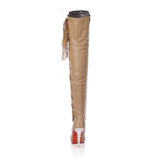 Women Vogue Studs Platform Laceup Stiletto Over The Knee Thigh High 