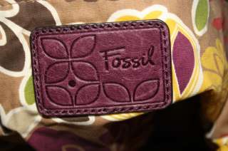 FOSSIL DELICATELY FLORAL TOOLED LEATHER GRAPE PURPLE HOBO TOTE HANDBAG 