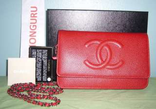 NWT 2011 SPRING CHANEL RED AND SILVER FLAP WALLET ON A CHAIN CAVIAR 