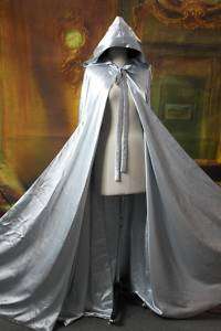 SSS long silver Satin velvet cloak wedding cape  