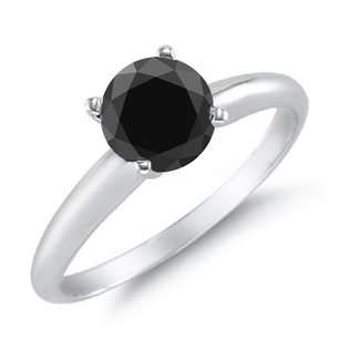   CT Black Diamond Solitaire Ring 14k White Gold 
