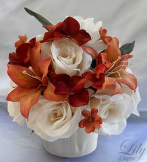   Wedding Table Decoration Center Flower Vase Silk FALL BURNT ORANGE