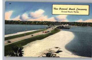Linen PostcardNew CausewayOrmond Beach,Florida/FL  