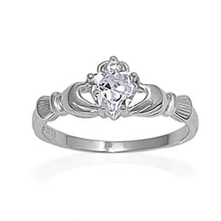   Jewelry Irish Celtic Sterling Silver Claddagh Ring Heart CZ April