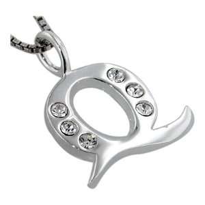  Sterling Silver Q Initial Pendant with White CZ Jewelry
