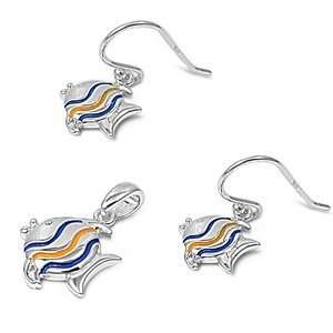  Sterling Silver Pendant/Earring Set   Fish   Pendant14mm, Earrings 