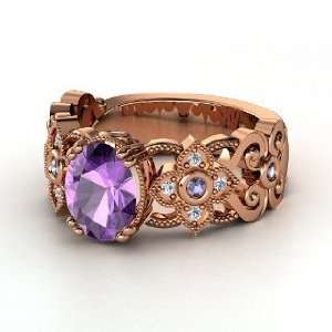 Mantilla Ring, Oval Amethyst 14K Rose Gold Ring with Iolite & Diamond