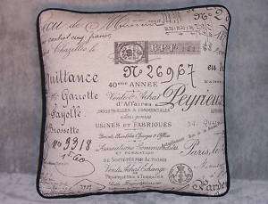 French Script Pillow   Black on Natural Linen  