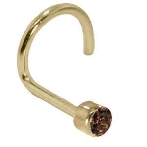   14K Yellow Gold Nose Ring Twist Screw   2mm Chocolate Diamond: Jewelry