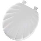   White Sculptured Shell Molded Wood Toilet Seat with Easy Clean Hinges