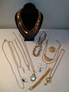 13 pc Necklace Lot Napier Trifari Monet Klein LC Gold Dressy Jewelry 