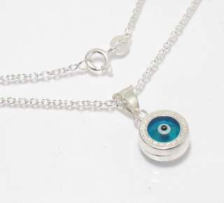 Greek Key Evil Eye Charm Pendant Chain 925 Silver 18  