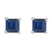 Blue Lab Created Sapphire Square Cut Stud Earrings. 10K White Gold at 