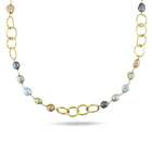  Goldtone Multicolored Pearl Oval Link Necklace (6 10 mm)