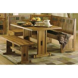   Oak Solid Wood Finish Breakfast Nook Set with Side Bench at 