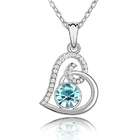 Top Value Jewelry Light Blue Crystal Heart Pendant Necklace, Cubic 