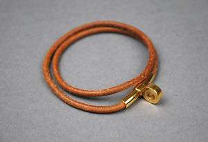 Authentic HERMES Brown Leather Cadena Double Bracelet  