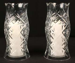   WATERFORD GLASS FINE CUT CRYSTAL HURRICANE LAMPS WITH WHITE CANDLES
