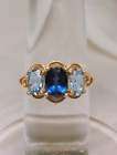 14 k Gold Three Stone Ring* blue Sapphire &blue Spinel