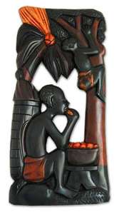 ETHNIC LIFE~Carved Wood WALL SCULPTURE~AFRICAN DECOR  