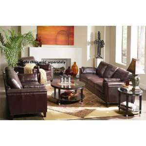  2pc Sofa Set with Nail Head Trim in Brown Leather: Home 