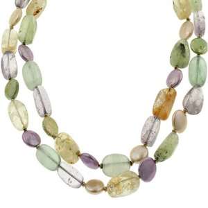  2 Row Multi Color Coin Pearl, Green Garnet, Citrine and 