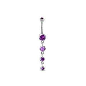 014 Gauge Belly Button Ring with Amethyst Crystals in Stainless Steel 