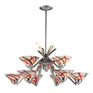 LIGHT CHANDELIER IN POLISHED CHROME AND CREME WHITE GLASS W:31 H:16 