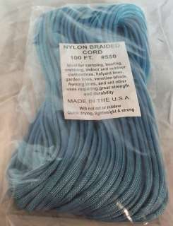 100ft MILITARY SURVIVAL PARACORD Sky Blue made in USA *** FREE FAST 