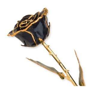  Lacquer Dipped Gold Trim Black Rose: Jewelry