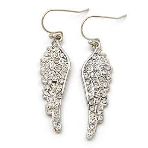   Silvertone Clear Rhinestone Angel Wing Earrings Fashion Jewelry