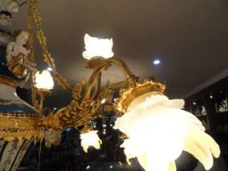 BRONZE AND PORCELAIN LARGE HAND DONE CHERUB CHANDELIER  
