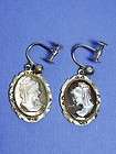   Sterling Marcasite Abalone Mother of Pearl CAMEO Dangle Earrings