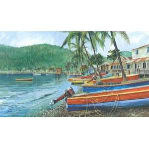  Tropical Beach ST LUCIA FISHING BOATS Wallpaper Mural 