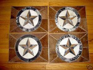 4PC 3D STAR COWHIDE LEATHER WESTERN PLACEMATS  
