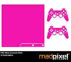Playstation 3 Slim Console + 2 Controllers Pink (Magenta) Vinyl Skins 