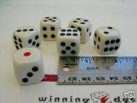 IVORY DICE w/BLACK PIPS AND ROUNDED CORNERS 20mm 6 PACK  