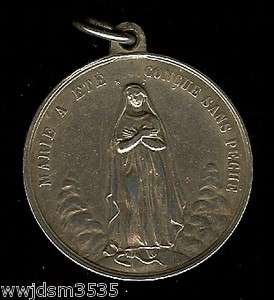   Silver Nuns Medal BVM & Sacred Heart of Jesus Signed & ARGENT  