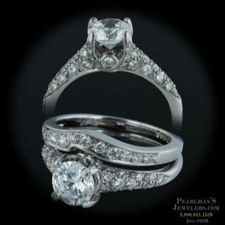 PLATINUM .69CTW PAVE DIAMONDS DESIGNER WEDDING RING SET  