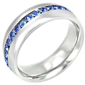  Channel Set Blue Cubic Zirconia Stainless Steel Ring   7 