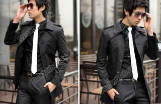 Men Korea Stylish Fashion Slim Fit Front Button&Waist Belt Trench 