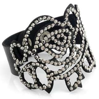   Rhinestone Crystal Faux Leather Wristband Bracelet Bangle UBW3  