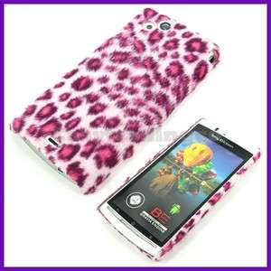 Pink Furry Leopard Cover Case Sony Ericsson Xperia Arc S X12  