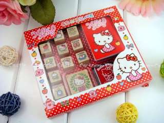 Hello Kitty Wooden Stamp Seal Kit Inkpad Note Pad Red 2  