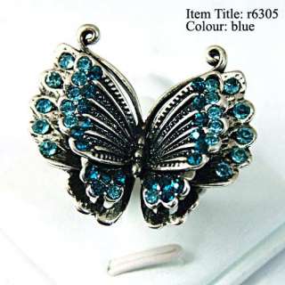   Butterfly Style Gemstone Diamante CZ Adjustable Ring Jewelry  