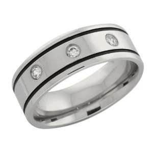    Mens Stainless Steel Black Accented Band Ring W/ CZ Jewelry