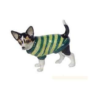  CHIHUAHUA Dog Black/White in Green Striped Sweater SUPER MINIATURE 