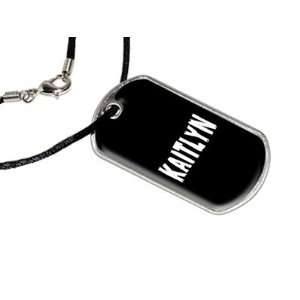 Kaitlyn   Name Military Dog Tag Black Satin Cord Necklace