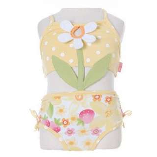   Little Girls YELLOW SWIMSUIT Floral Monokini 12M 4T n/a Clothing