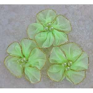  35pc Lime Beaded Organza Flowers Applique Embellishment 